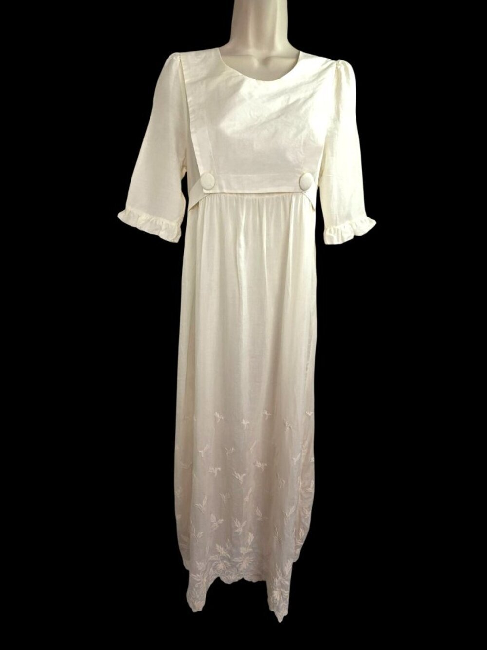 TBA Silk Cotton Embroidered Maxi Dress Womens S Ivory Empire Tie Scalloped Lined